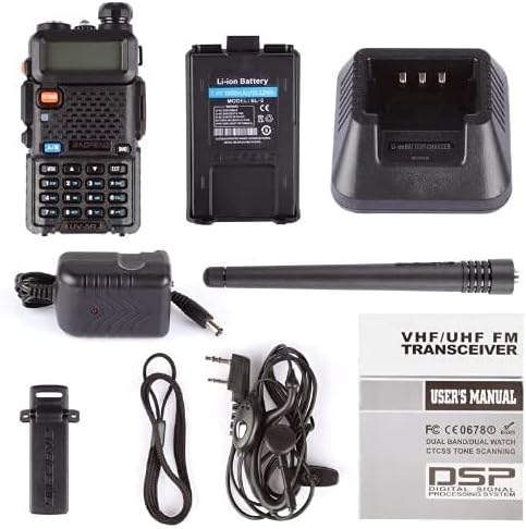 UV5R baofen gWalkie Talkie VHF UHF FM Radio with Dual Band Radio, Black (1 pc) 1800mAh Li-ION Battery
