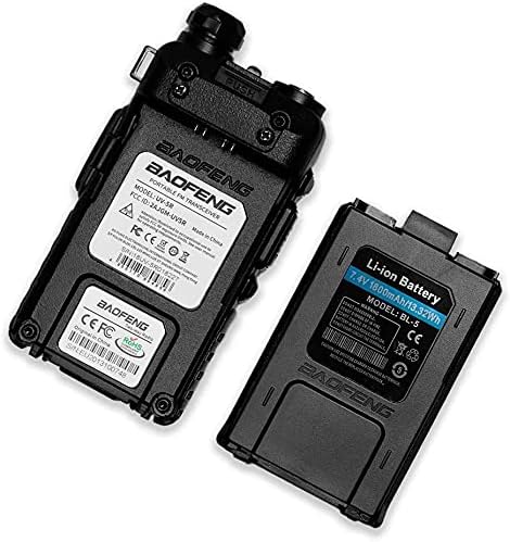 UV5R baofen gWalkie Talkie VHF UHF FM Radio with Dual Band Radio, Black (1 pc) 1800mAh Li-ION Battery