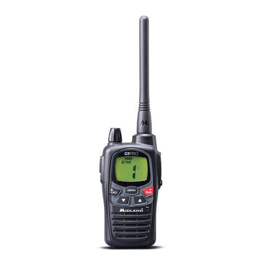 Midland G9 Pro Dual Band Radio Talkie Walkie 1 Émetteur-Récepteur 40 Canaux PMR446 et 69 Canaux LPD , 4 Batteries Rechargeables AA 1.2V/1800 mAh Ni-MH, Chargeur et Clip de Ceinture