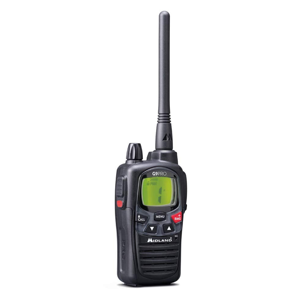 Midland G9 Pro Dual Band Radio Talkie Walkie 1 Émetteur-Récepteur 40 Canaux PMR446 et 69 Canaux LPD , 4 Batteries Rechargeables AA 1.2V/1800 mAh Ni-MH, Chargeur et Clip de Ceinture