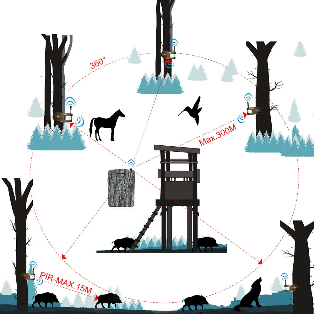 Kits de système d'alarme sans fil, détecteur infrarouge 5 pièces + 1 récepteur 300M pour la chasse IR, piège sauvage